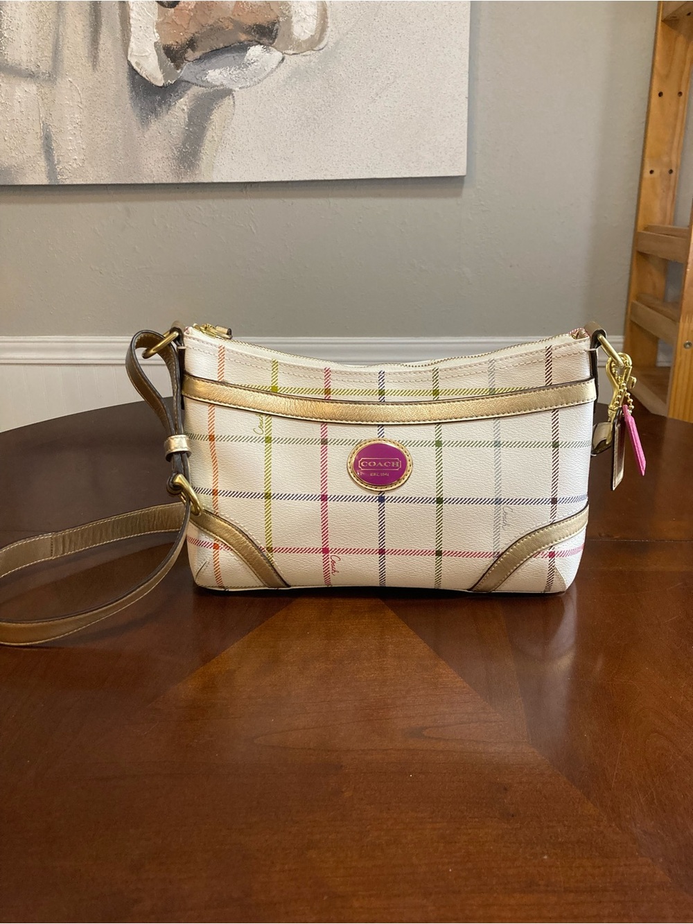 Coach Peyton Tattersall Plaid Shoulder Bag Heritage Collection Style 19173 EUC - Picture 3 of 15